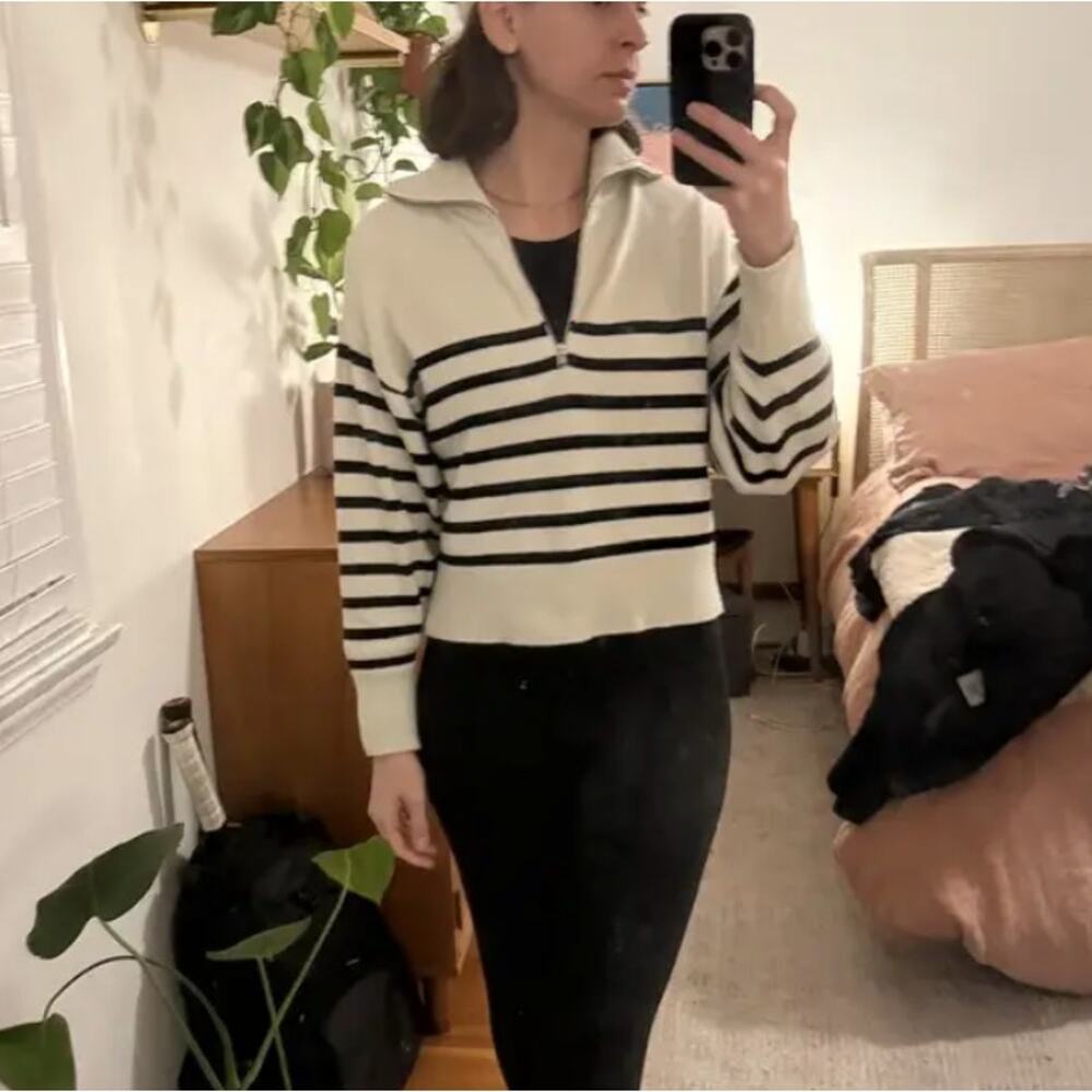 Marissa Webb Striped Quarter Zip Sweater SMALL Fold Over Oversized Nautical $265 - Picture 6 of 15